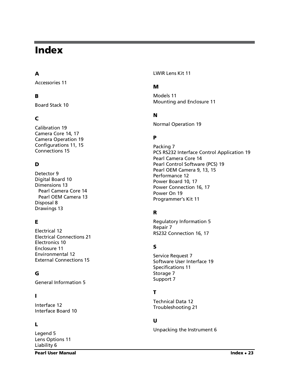 Index | LumaSense Technologies Pearl OEM Manual User Manual | Page 23 / 26