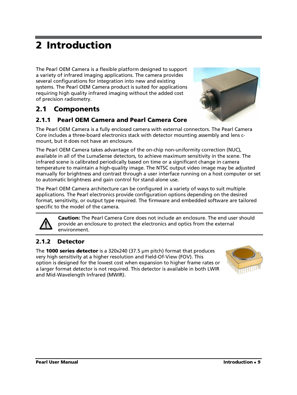 2 introduction, 1 components, 1 pearl oem camera and pearl camera core | 2 detector | LumaSense Technologies Pearl OEM Manual User Manual | Page 9 / 26