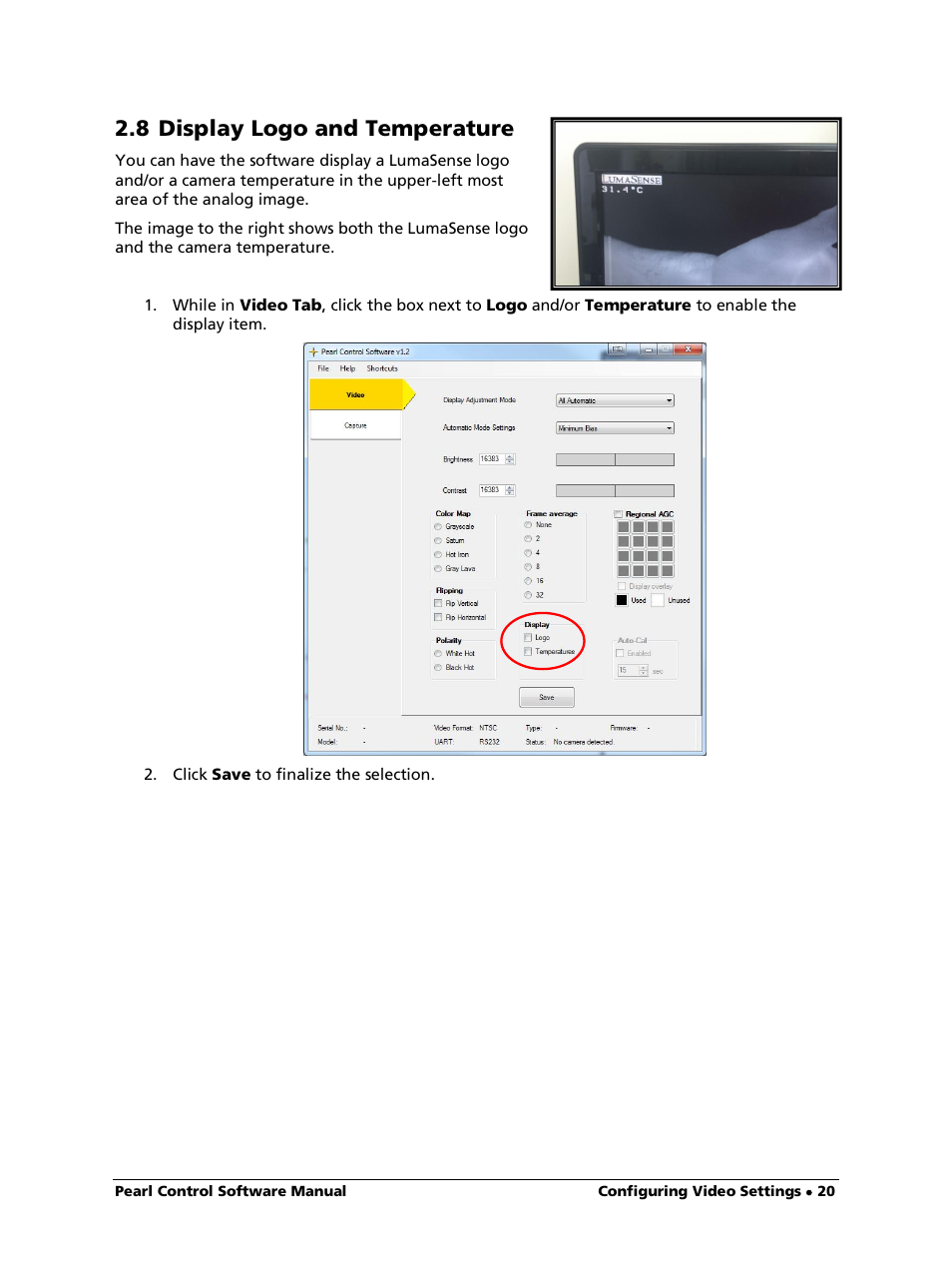 8 display logo and temperature | LumaSense Technologies Pearl Control User Manual | Page 20 / 44