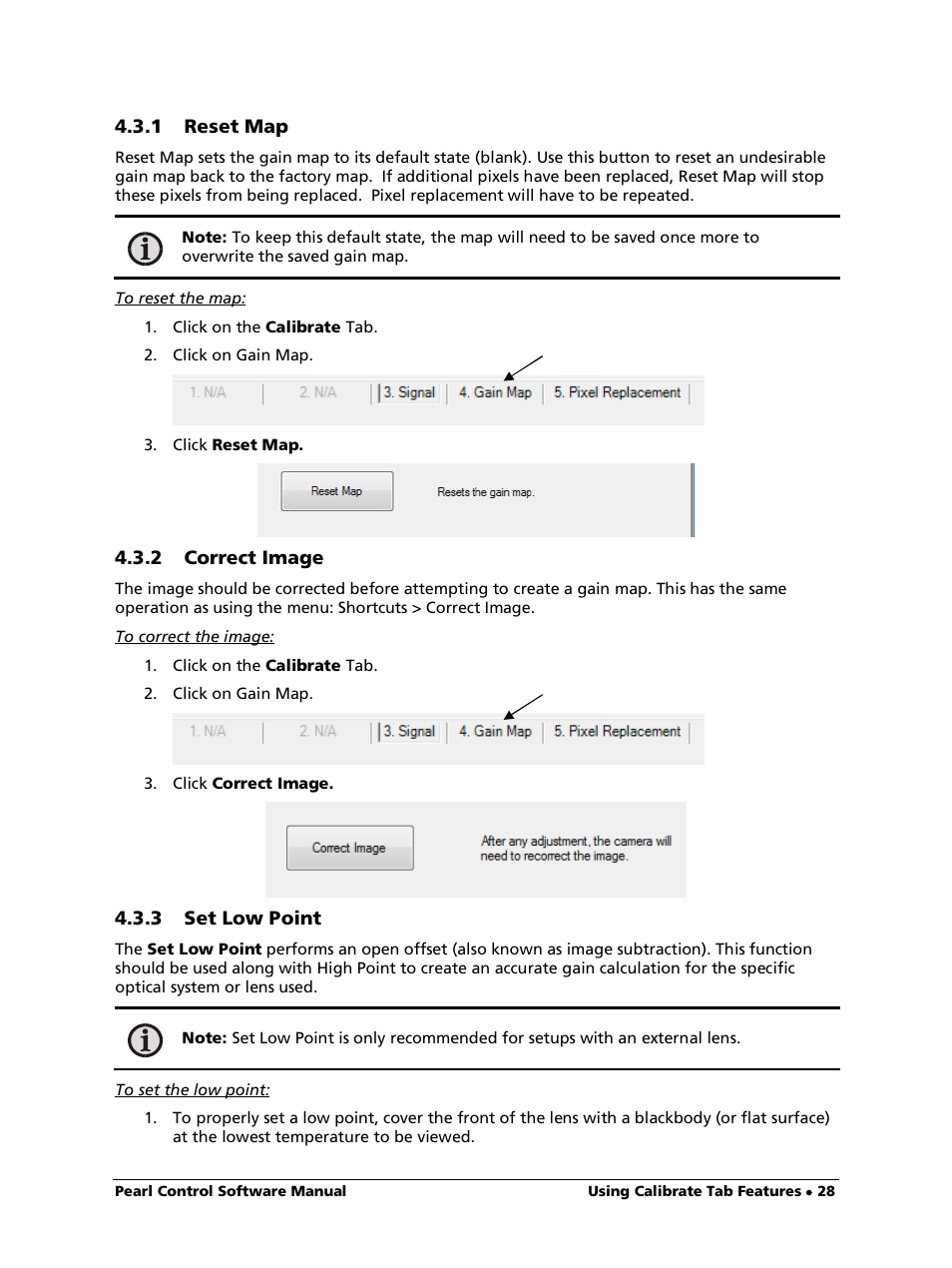 1 reset map, To reset the map, 2 correct image | To correct the image, 3 set low point, To set the low point | LumaSense Technologies Pearl Control User Manual | Page 28 / 44