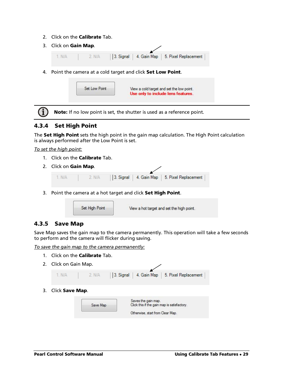 4 set high point, To set the high point, 5 save map | To save the gain map to the camera permanently | LumaSense Technologies Pearl Control User Manual | Page 29 / 44