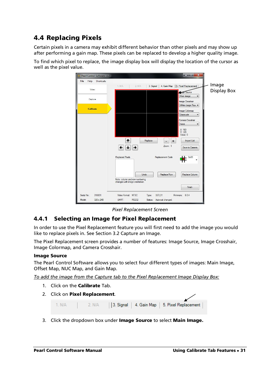 4 replacing pixels, 1 selecting an image for pixel replacement, Image source | LumaSense Technologies Pearl Control User Manual | Page 31 / 44