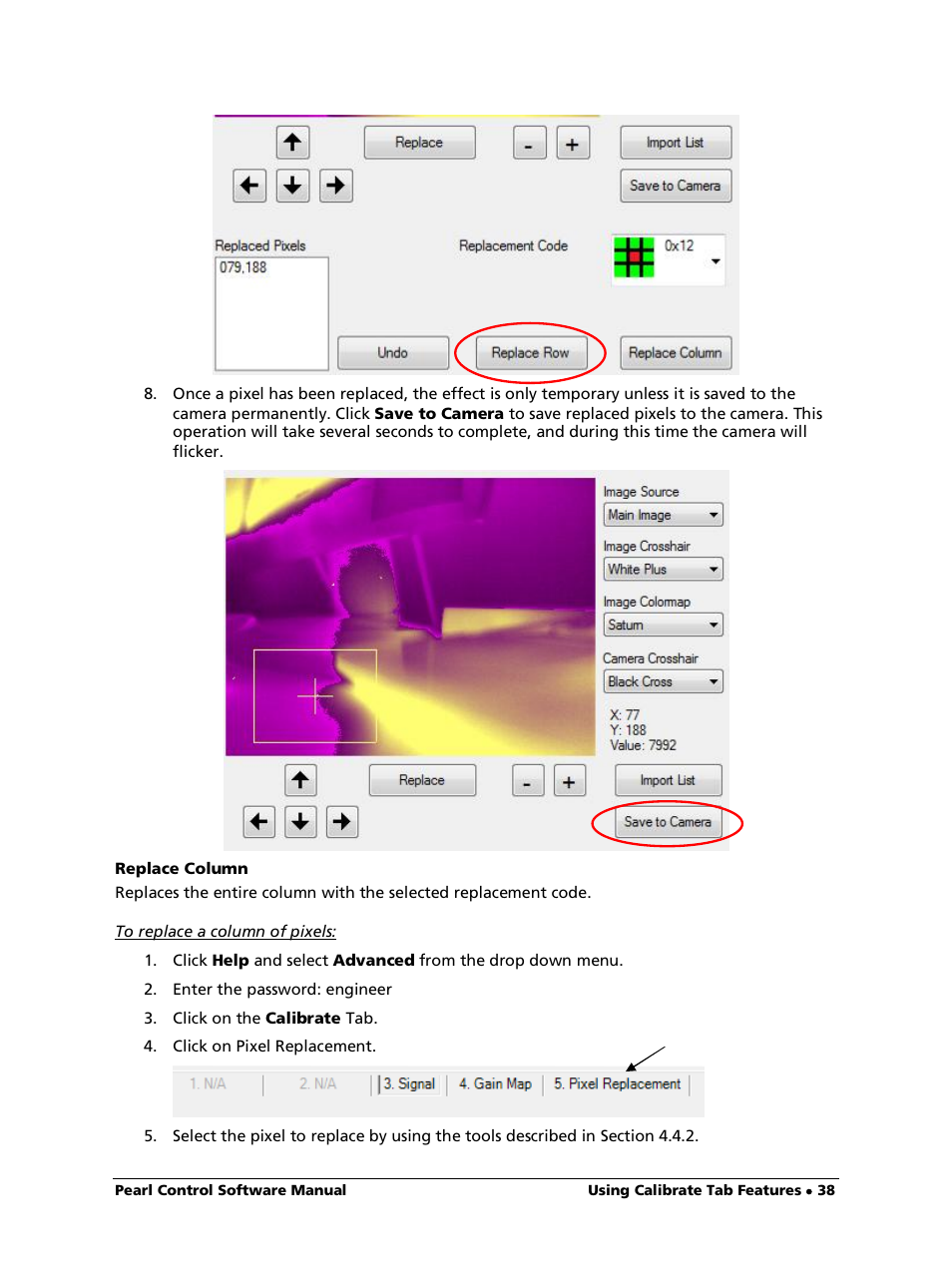 Replace column, To replace a column of pixels | LumaSense Technologies Pearl Control User Manual | Page 38 / 44