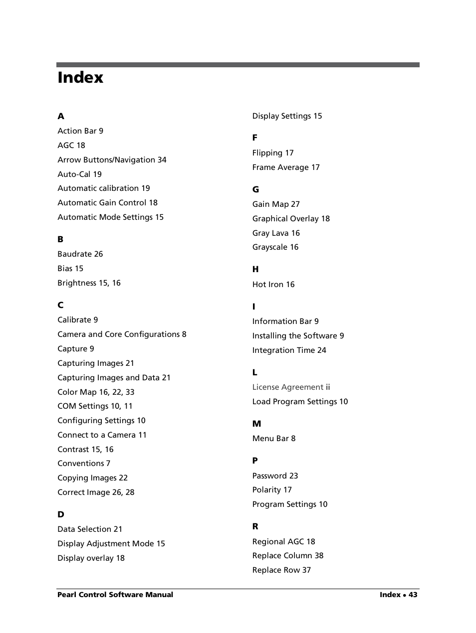 Index | LumaSense Technologies Pearl Control User Manual | Page 43 / 44