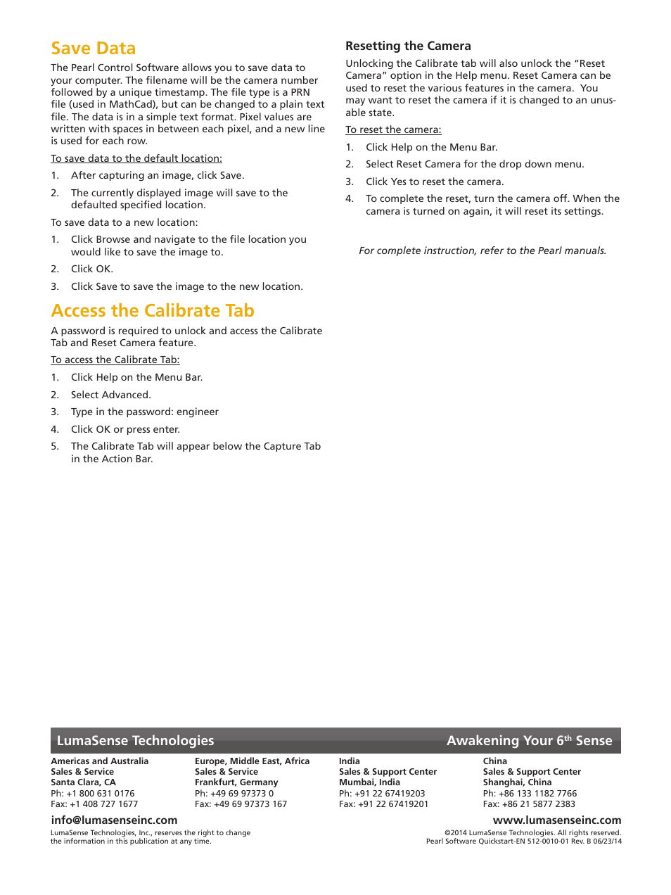 Save data, Access the calibrate tab, Lumasense technologies awakening your 6 | Sense | LumaSense Technologies Pearl OEM Quick Start Guide User Manual | Page 4 / 4