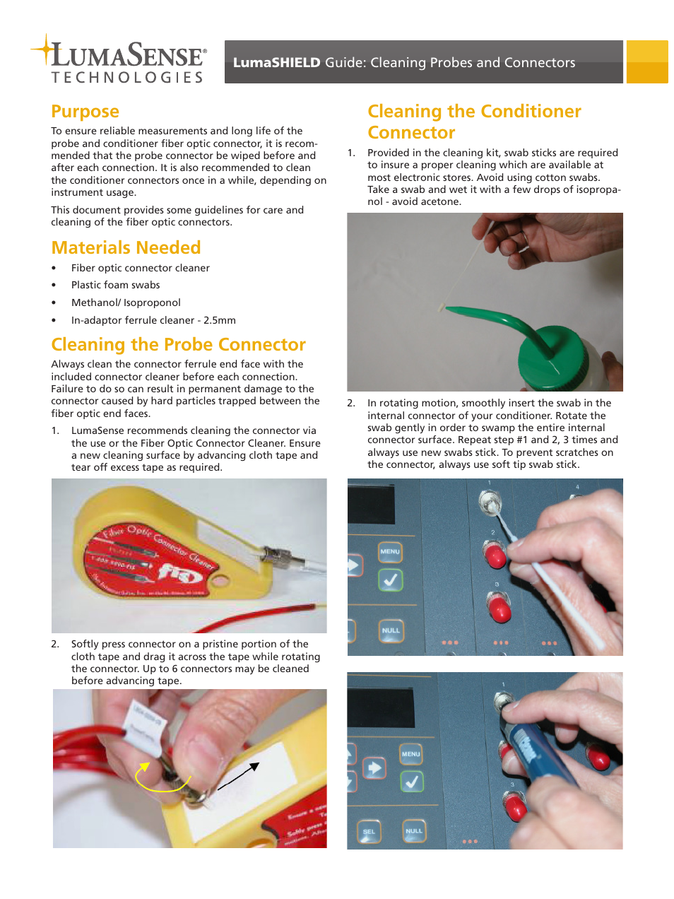 LumaSense Technologies LumaSHIELD Controller: Cleaning Probes and Connectors User Manual | 2 pages