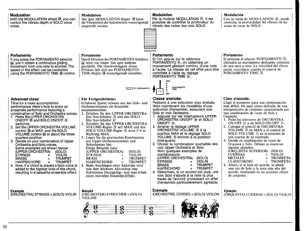 Modulation, Portamento, Advanced class | Example, Für fortgeschrittene, Classe avancée, Exemple, Modulación, Clase avanzada | Yamaha PSR-6300 User Manual | Page 14 / 52