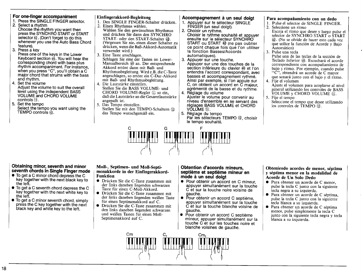 For one-finger accompaniment, Einfingerakkord-begleitung, Accompagnement à un seul doigt | Para acompañamiento con un dedo | Yamaha PSR-6300 User Manual | Page 20 / 52