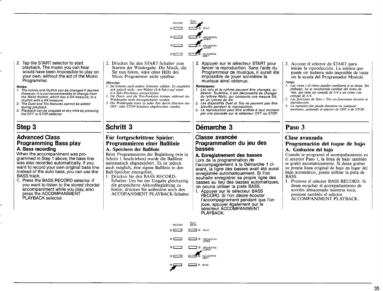 Advanced class programming bass play, A. bass recording, Classe avancée programmation du jeu des basses | A. enregistrement des basses, Paso 3, Clase avanzada, Programación del toque de bajo, Step 3, Schritt 3, Démarche 3 | Yamaha PSR-6300 User Manual | Page 37 / 52