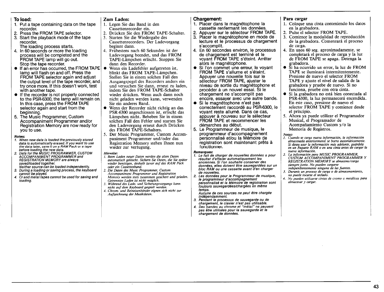 To load, Zum laden, Chargement | Рага cargar | Yamaha PSR-6300 User Manual | Page 45 / 52