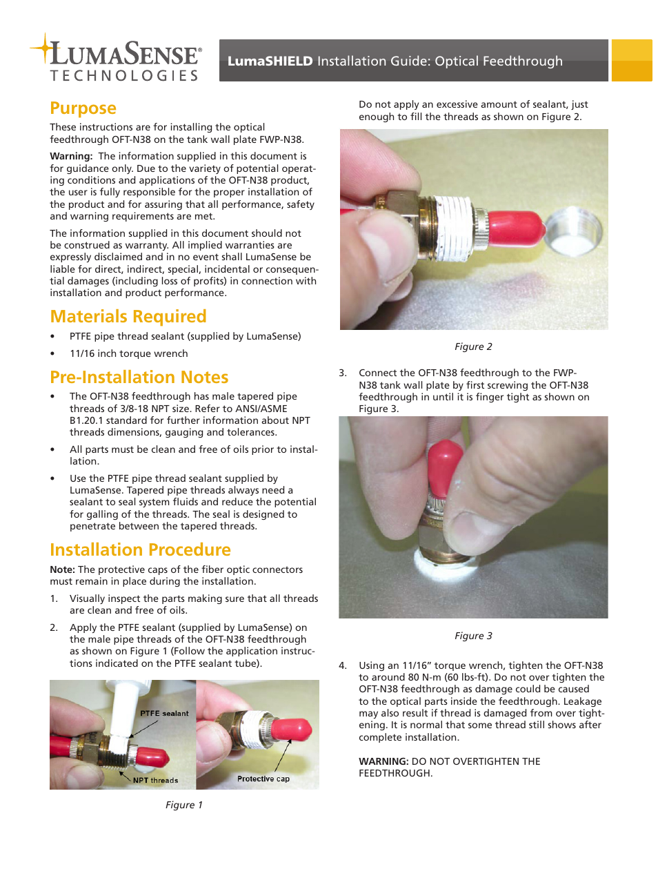 LumaSense Technologies LumaSHIELD Controller Installation Guide: Optical Feedthrough User Manual | 2 pages