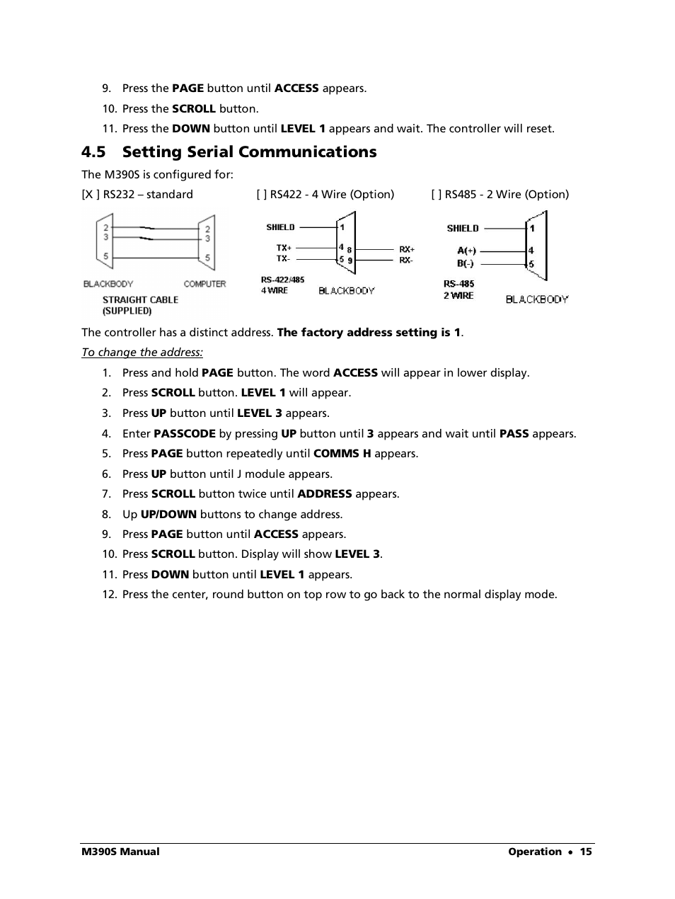 5 setting serial communications | LumaSense Technologies M390S User Manual | Page 15 / 32