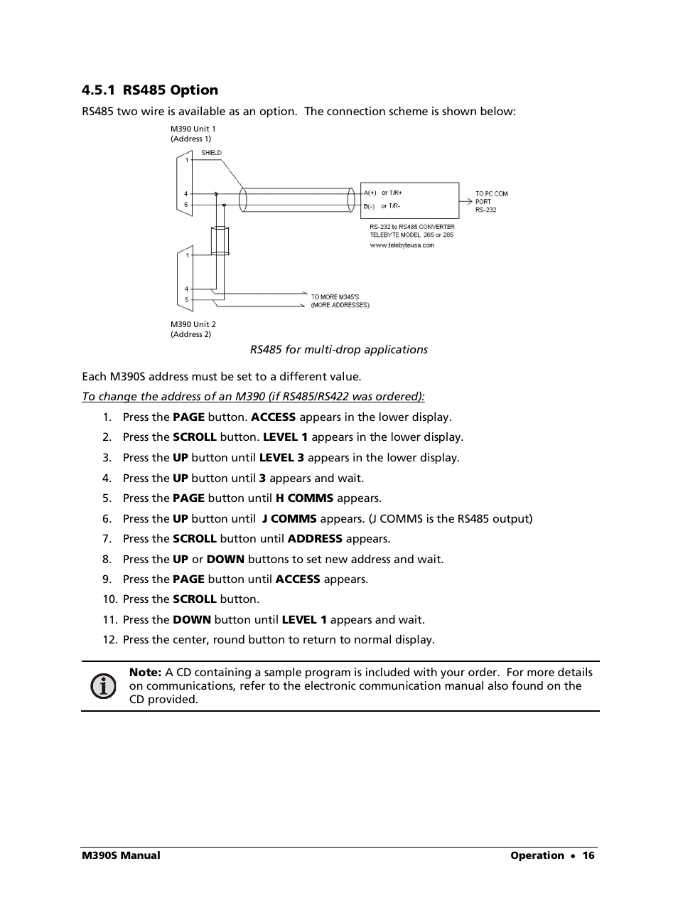 1 rs485 option | LumaSense Technologies M390S User Manual | Page 16 / 32