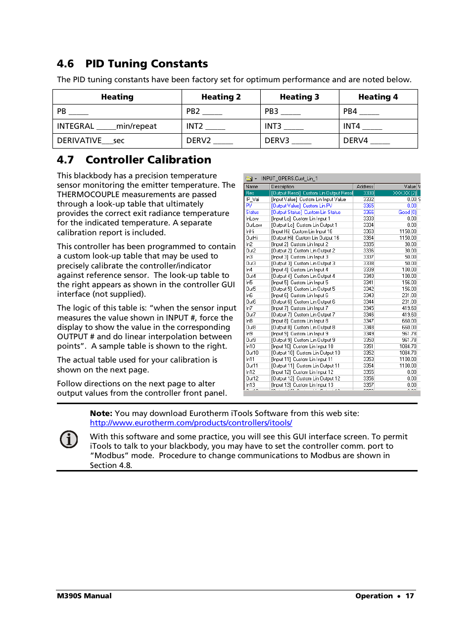 6 pid tuning constants, 7 controller calibration | LumaSense Technologies M390S User Manual | Page 17 / 32