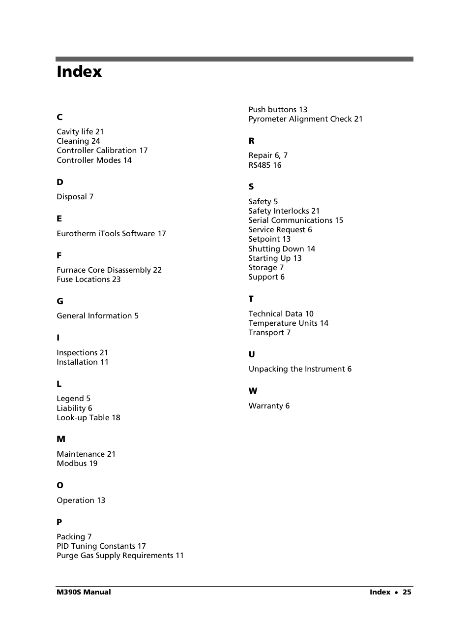 Index | LumaSense Technologies M390S User Manual | Page 25 / 32