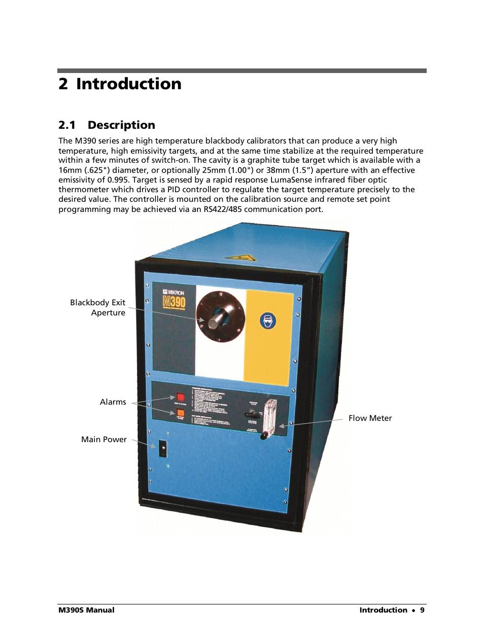 2 introduction, 1 description | LumaSense Technologies M390S User Manual | Page 9 / 32