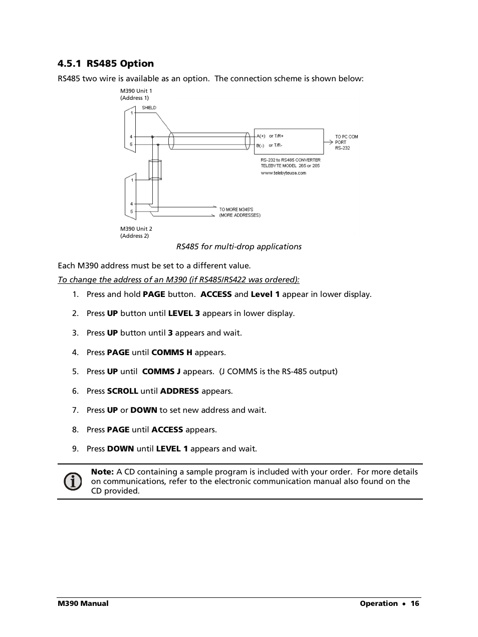 1 rs485 option | LumaSense Technologies M390 User Manual | Page 16 / 35