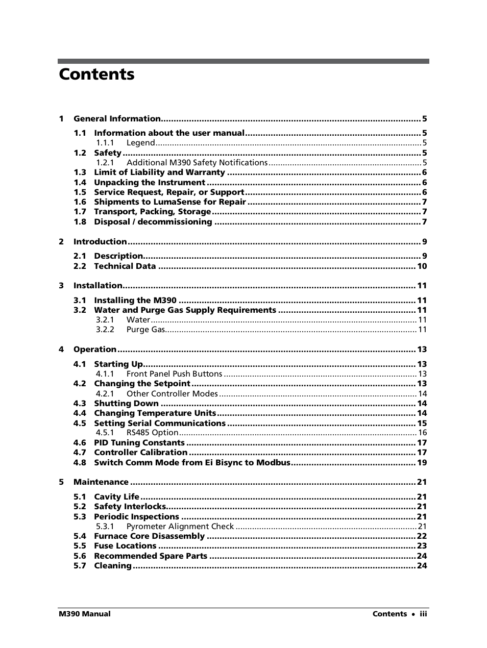 LumaSense Technologies M390 User Manual | Page 3 / 35