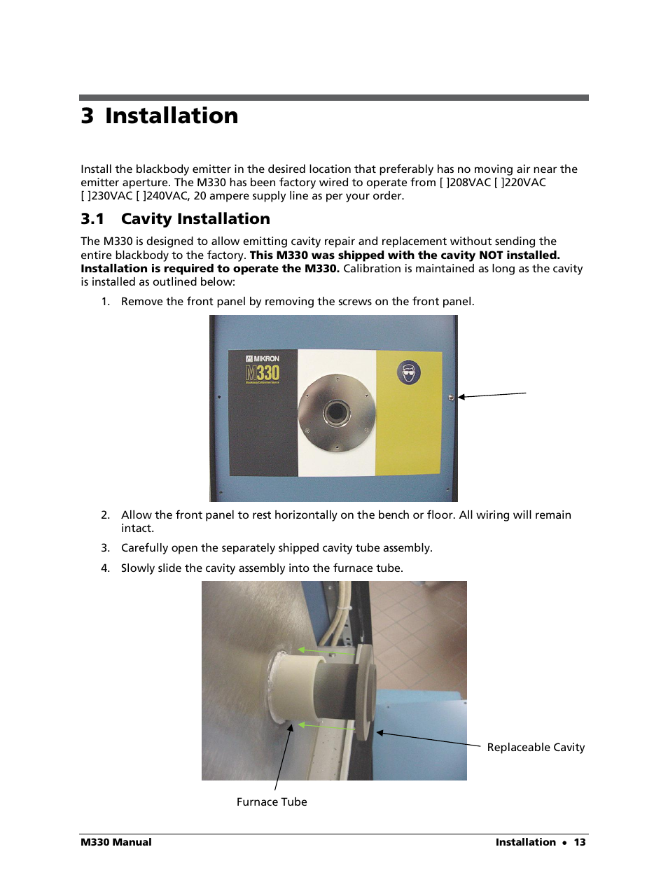3 installation, 1 cavity installation | LumaSense Technologies M330 User Manual | Page 13 / 45