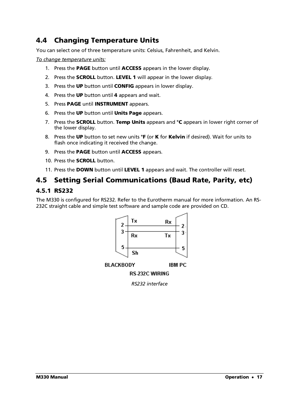 4 changing temperature units, 1 rs232 | LumaSense Technologies M330 User Manual | Page 17 / 45