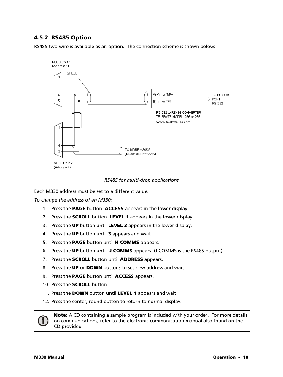 2 rs485 option | LumaSense Technologies M330 User Manual | Page 18 / 45
