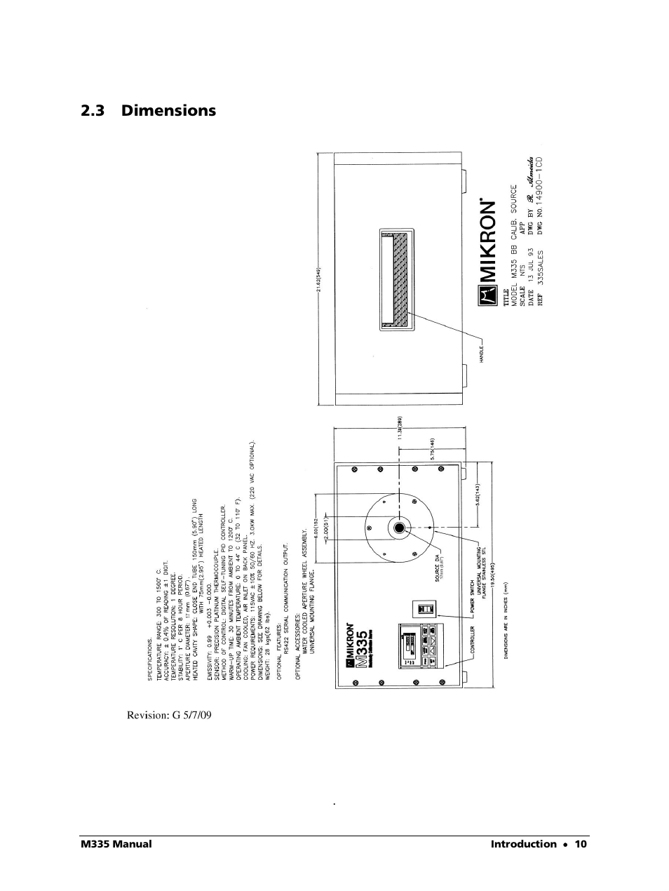 3 dimensions | LumaSense Technologies M335 User Manual | Page 10 / 19