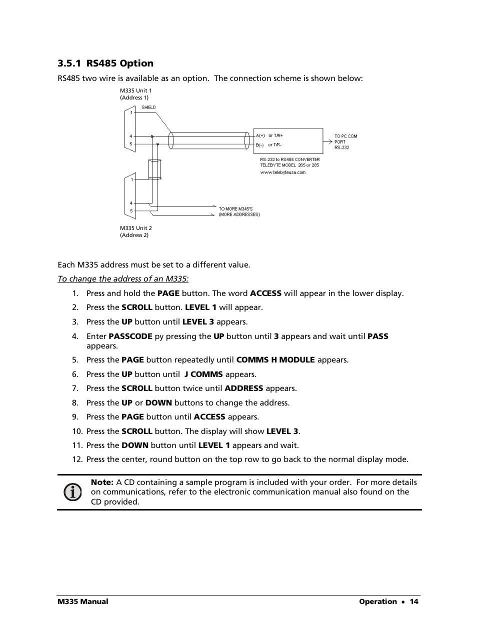 1 rs485 option | LumaSense Technologies M335 User Manual | Page 14 / 19