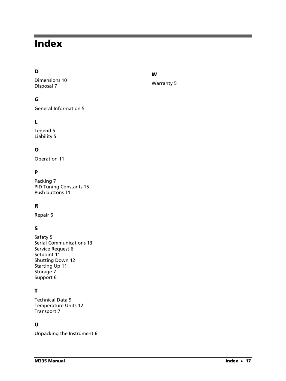 Index | LumaSense Technologies M335 User Manual | Page 17 / 19