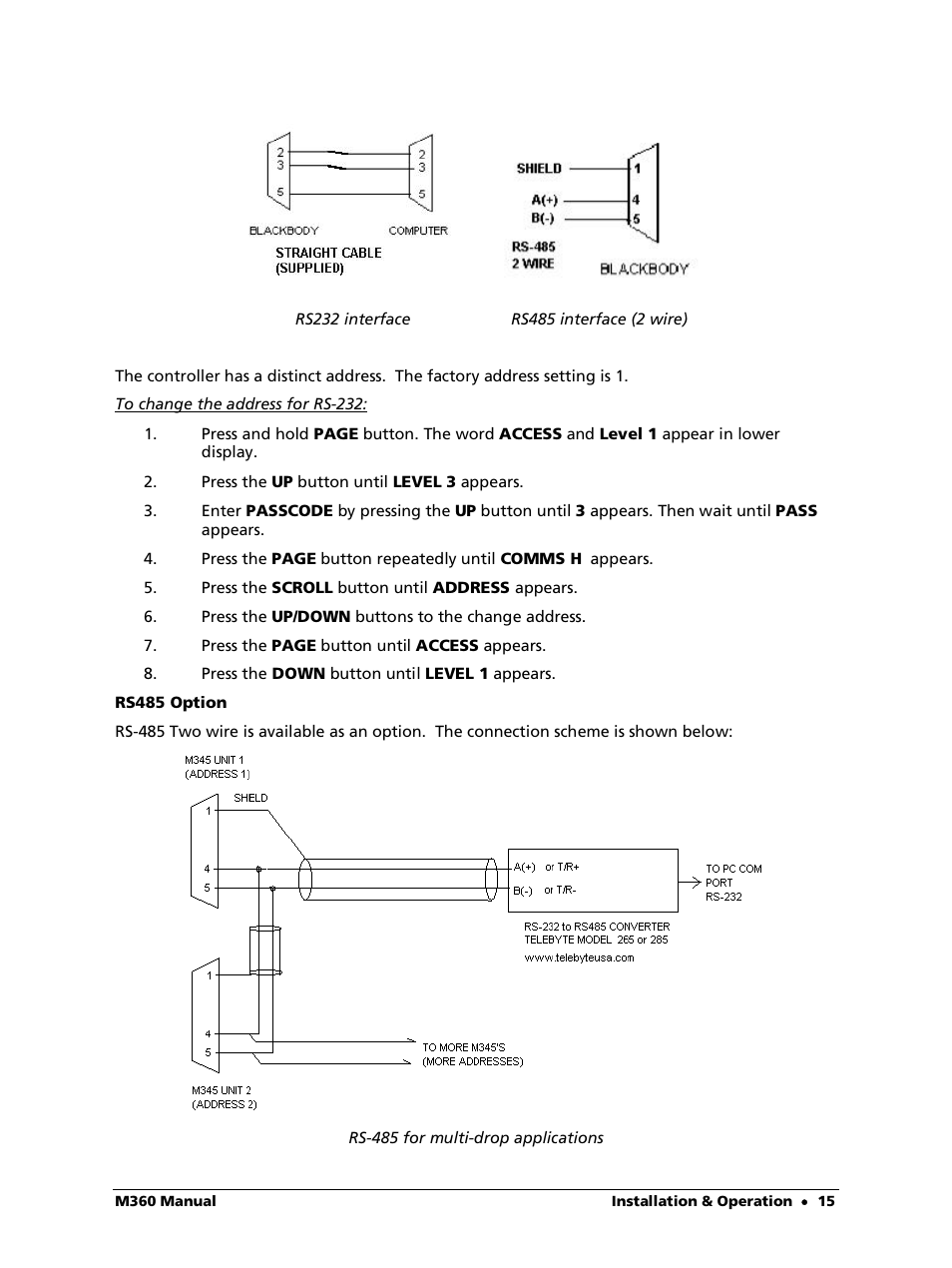 Rs485 option | LumaSense Technologies M360 User Manual | Page 15 / 21