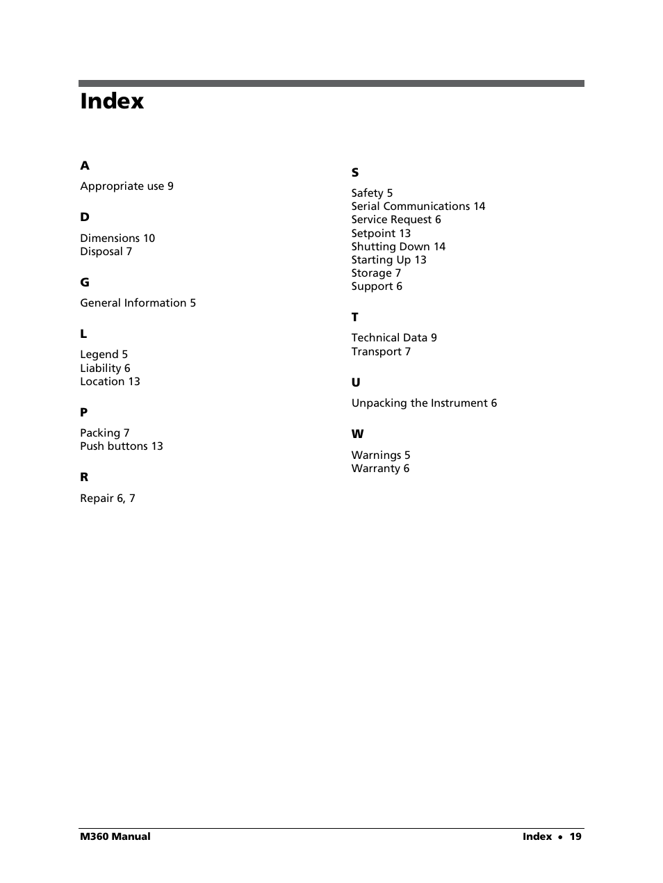 Index | LumaSense Technologies M360 User Manual | Page 19 / 21