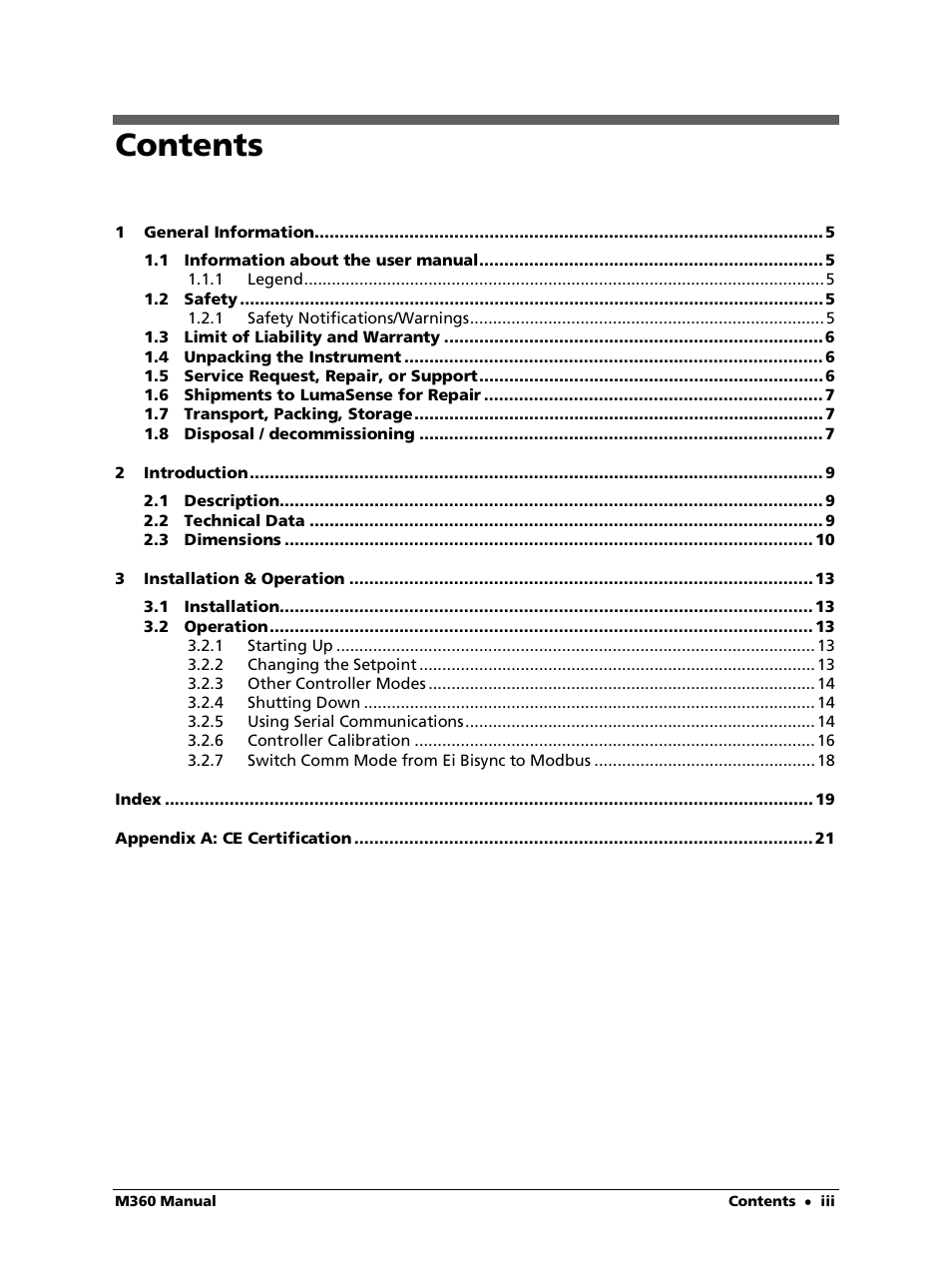 LumaSense Technologies M360 User Manual | Page 3 / 21