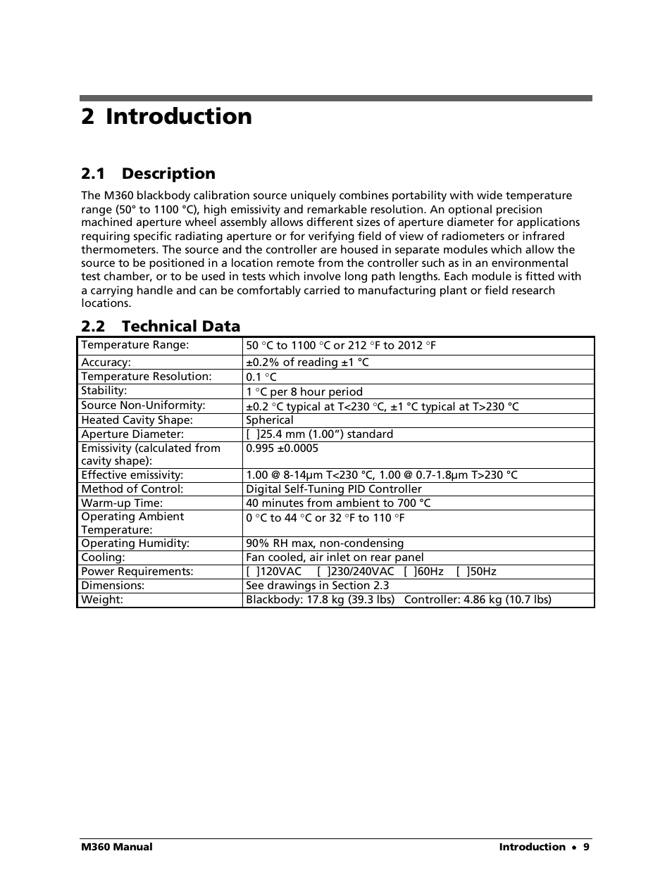 2 introduction, 1 description, 2 technical data | LumaSense Technologies M360 User Manual | Page 9 / 21