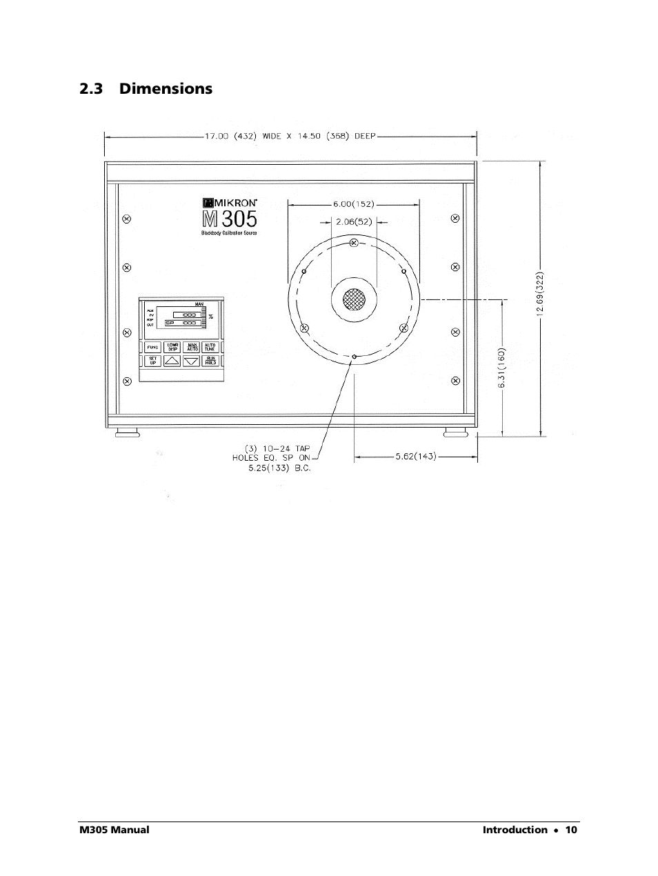 3 dimensions | LumaSense Technologies M305 User Manual | Page 10 / 19