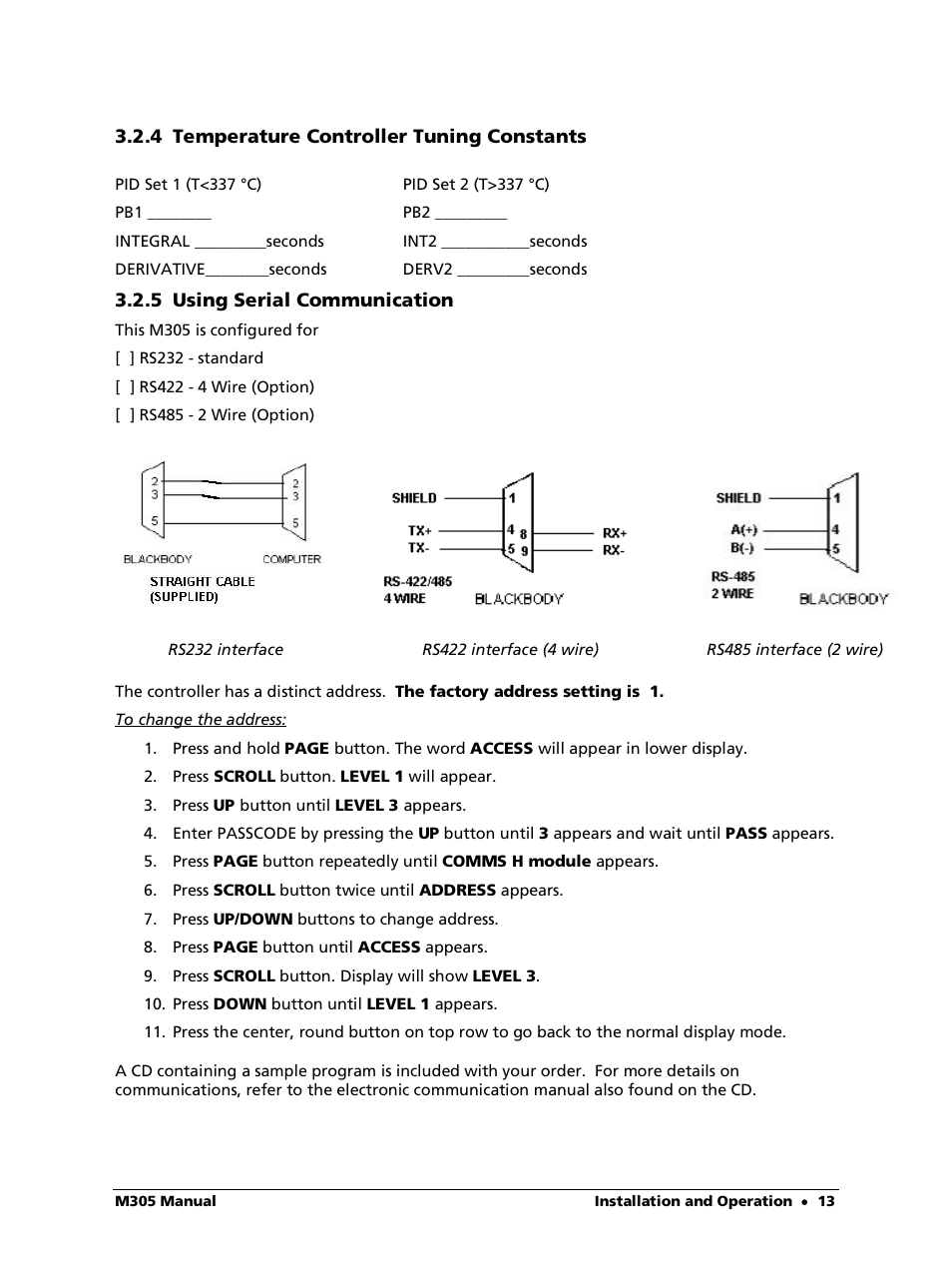 4 temperature controller tuning constants, 5 using serial communication | LumaSense Technologies M305 User Manual | Page 13 / 19