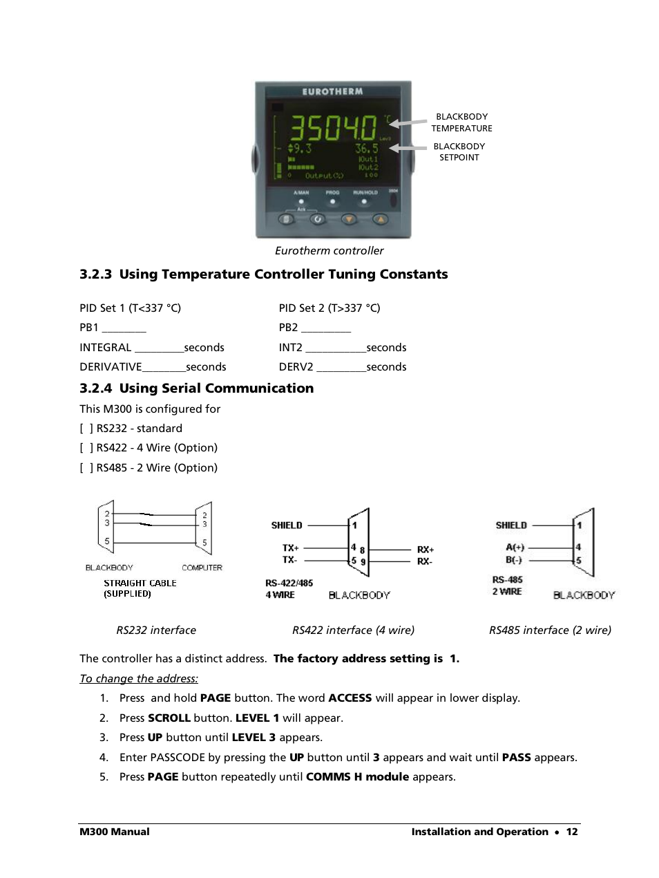 3 using temperature controller tuning constants, 4 using serial communication | LumaSense Technologies M300 User Manual | Page 12 / 19