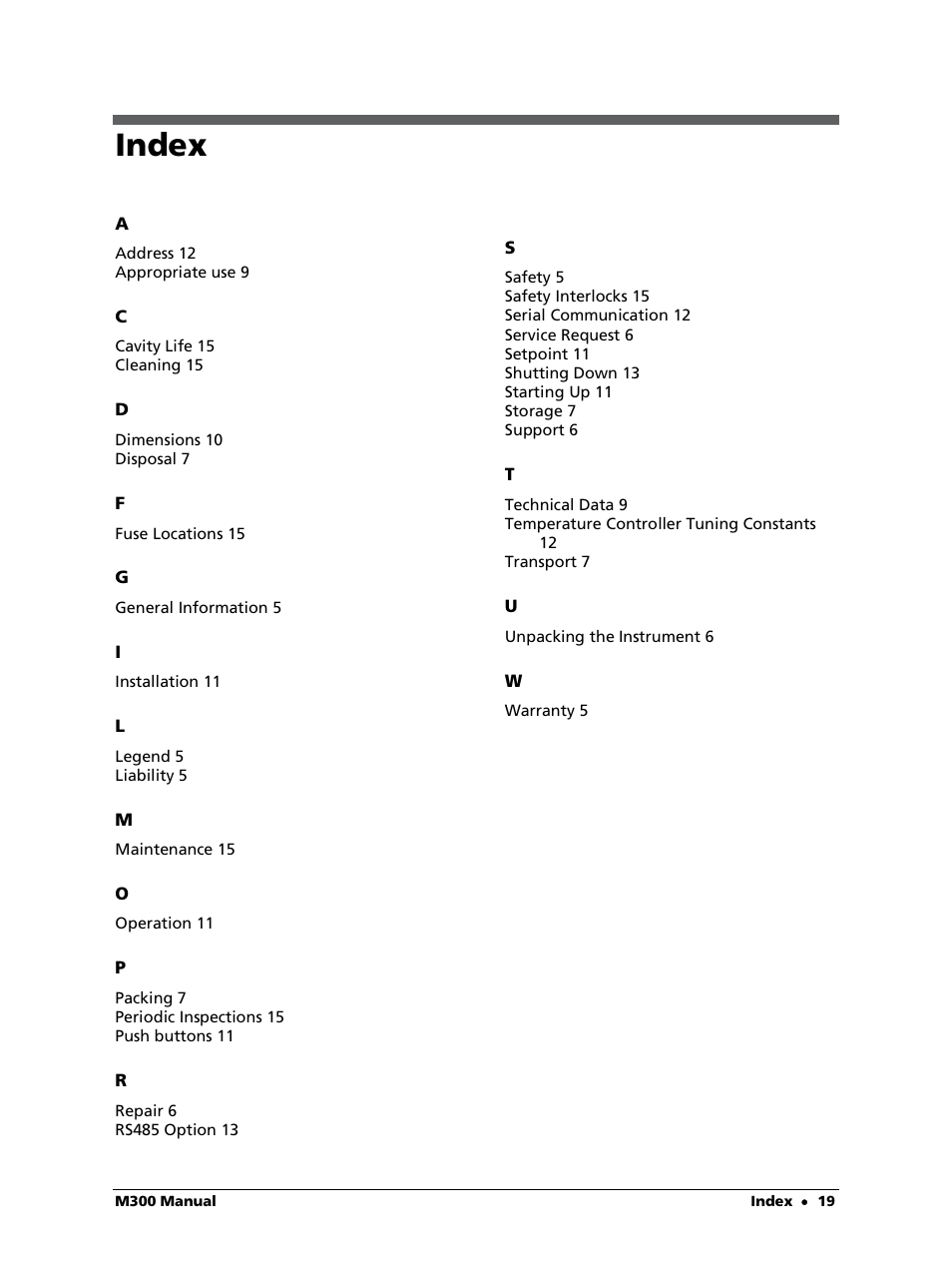 Index | LumaSense Technologies M300 User Manual | Page 19 / 19