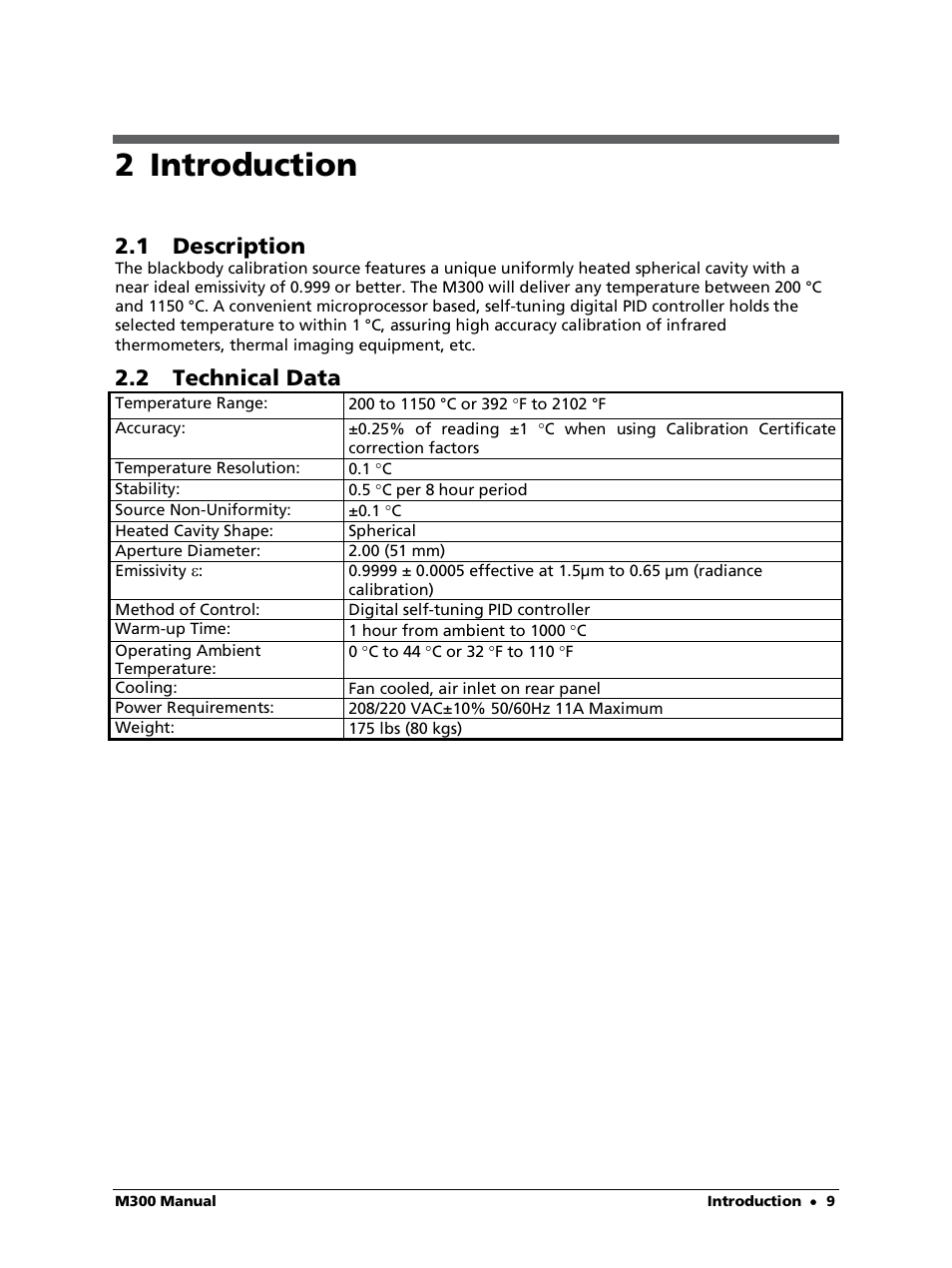 2 introduction, 1 description, 2 technical data | LumaSense Technologies M300 User Manual | Page 9 / 19