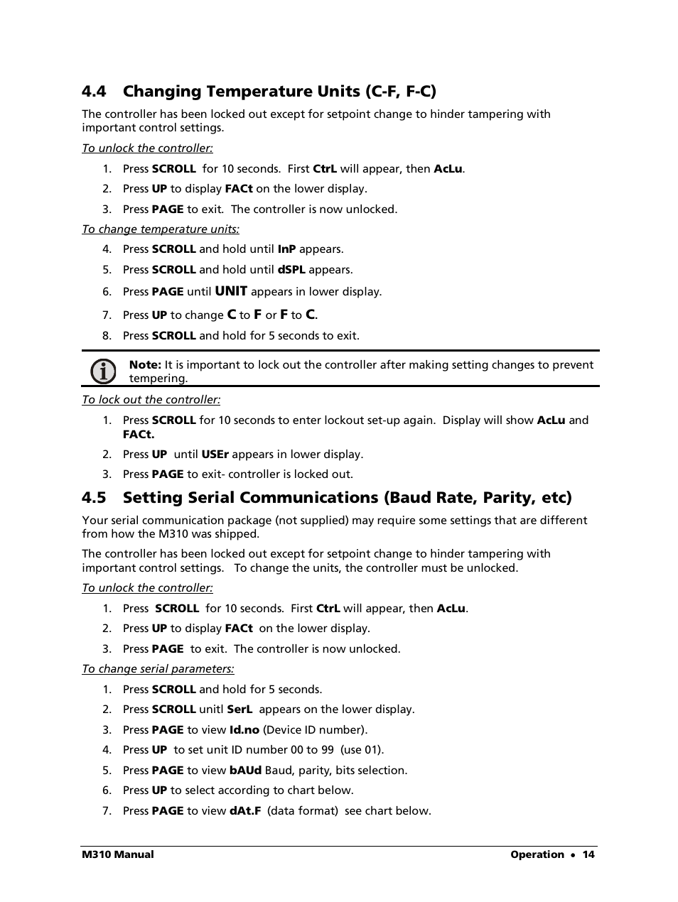 4 changing temperature units (c-f, f-c) | LumaSense Technologies M310 User Manual | Page 14 / 35
