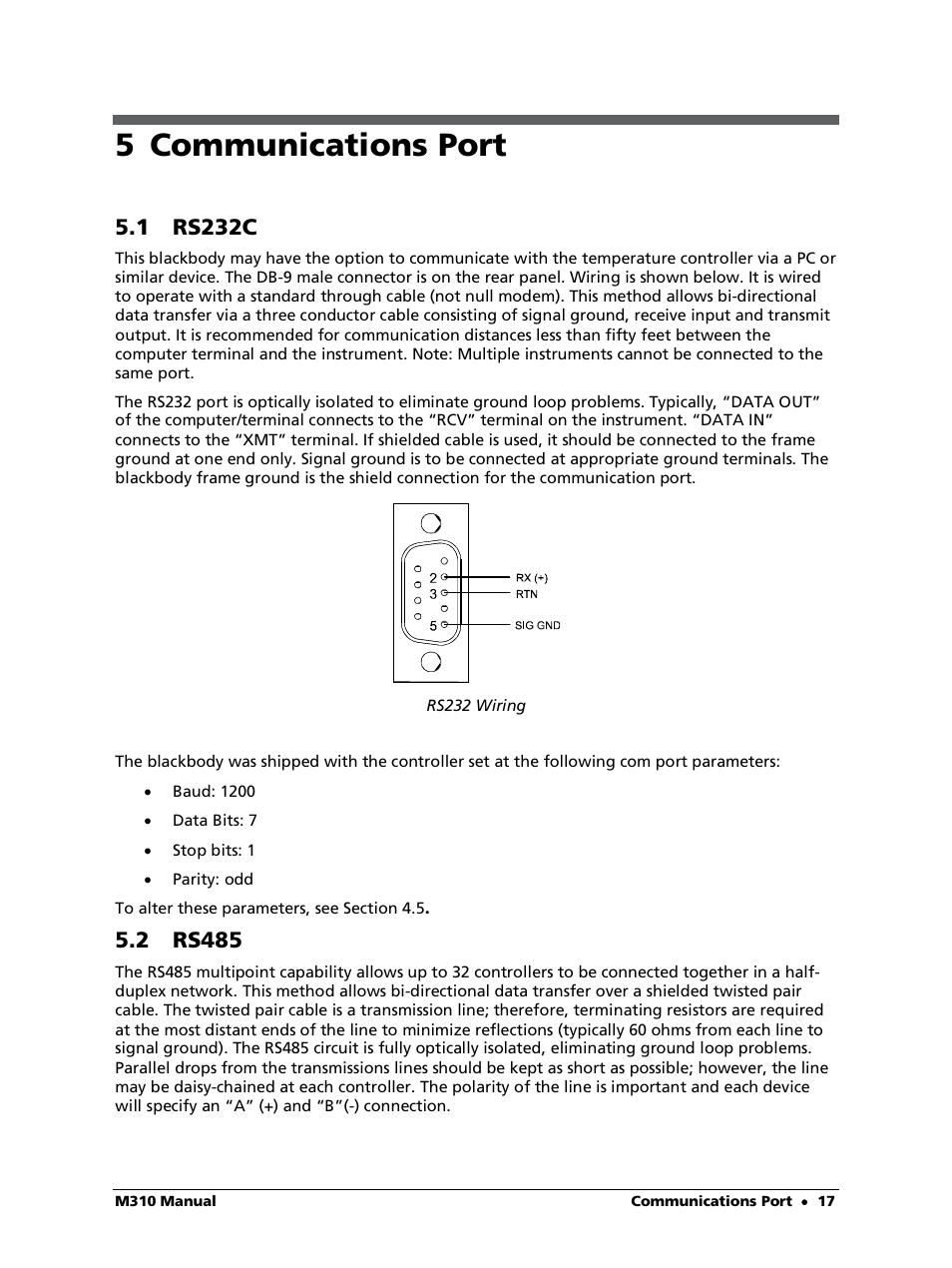 5 communications port, 1 rs232c, 2 rs485 | LumaSense Technologies M310 User Manual | Page 17 / 35