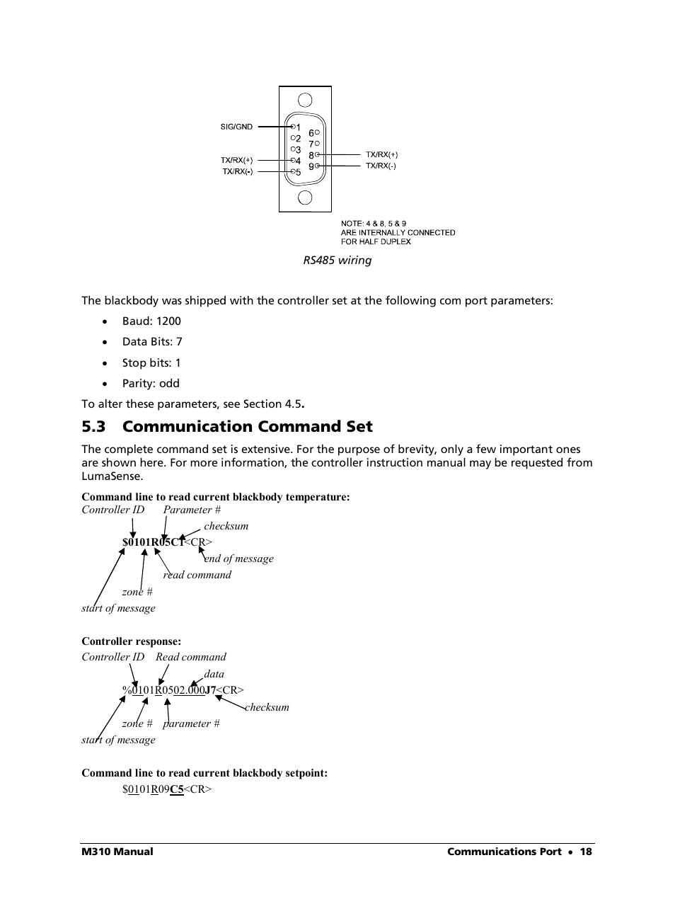 3 communication command set | LumaSense Technologies M310 User Manual | Page 18 / 35