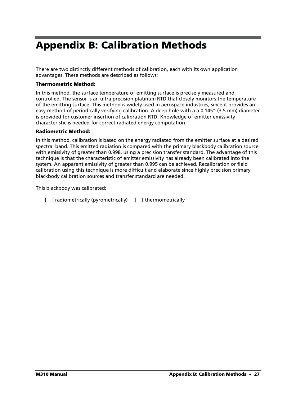 Appendix b: calibration methods | LumaSense Technologies M310 User Manual | Page 27 / 35