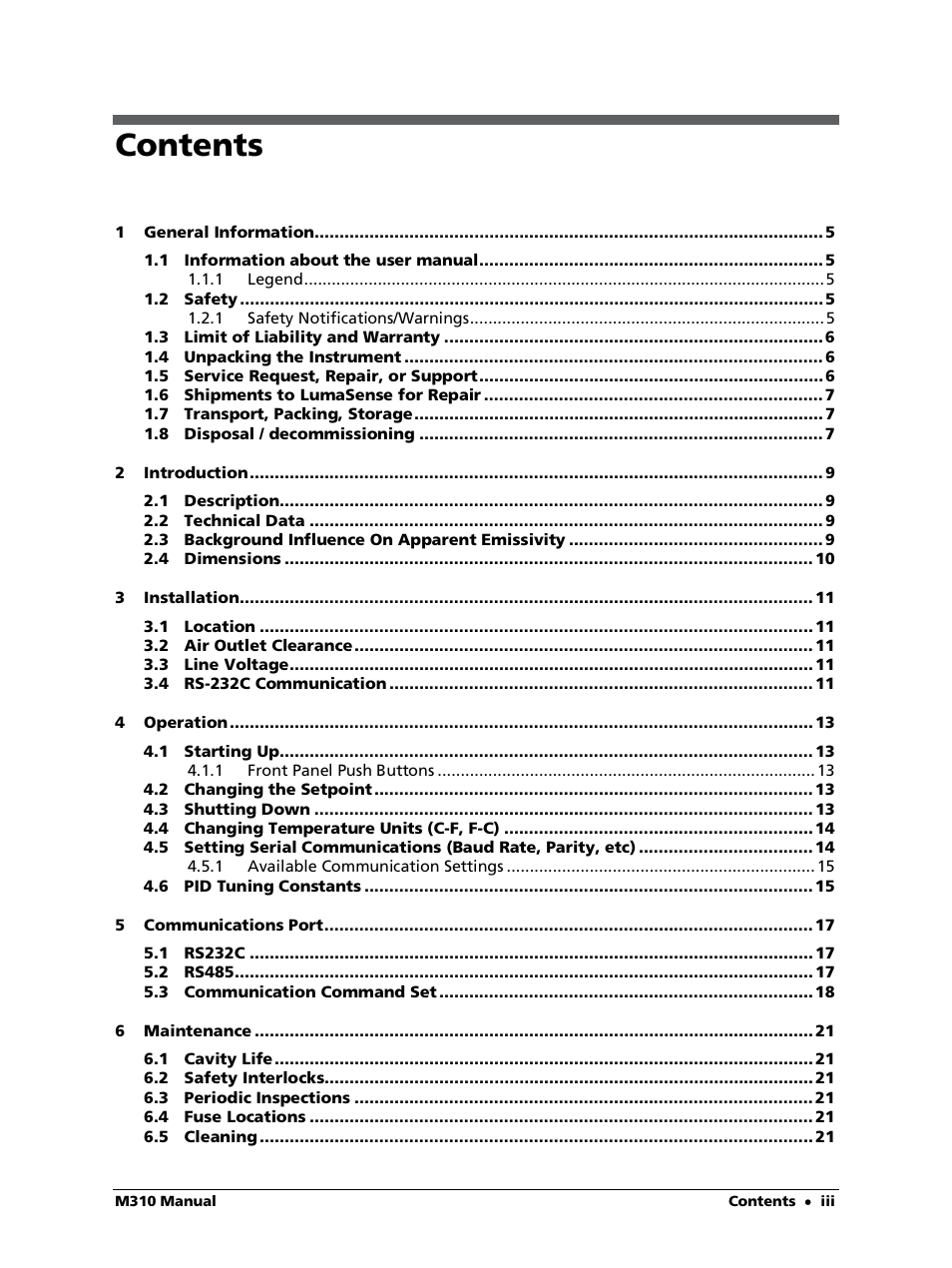 LumaSense Technologies M310 User Manual | Page 3 / 35