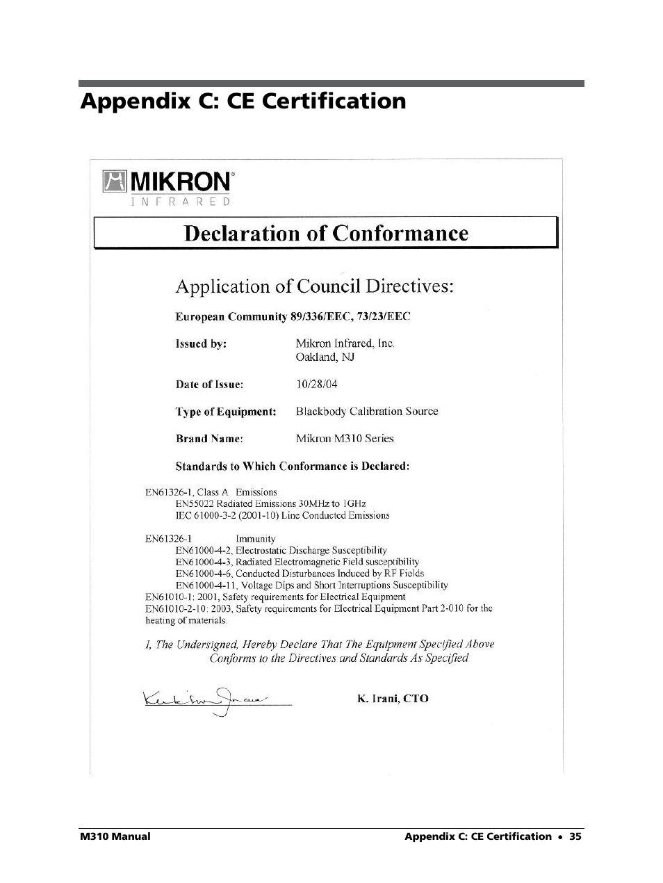 Appendix c: ce certification | LumaSense Technologies M310 User Manual | Page 35 / 35