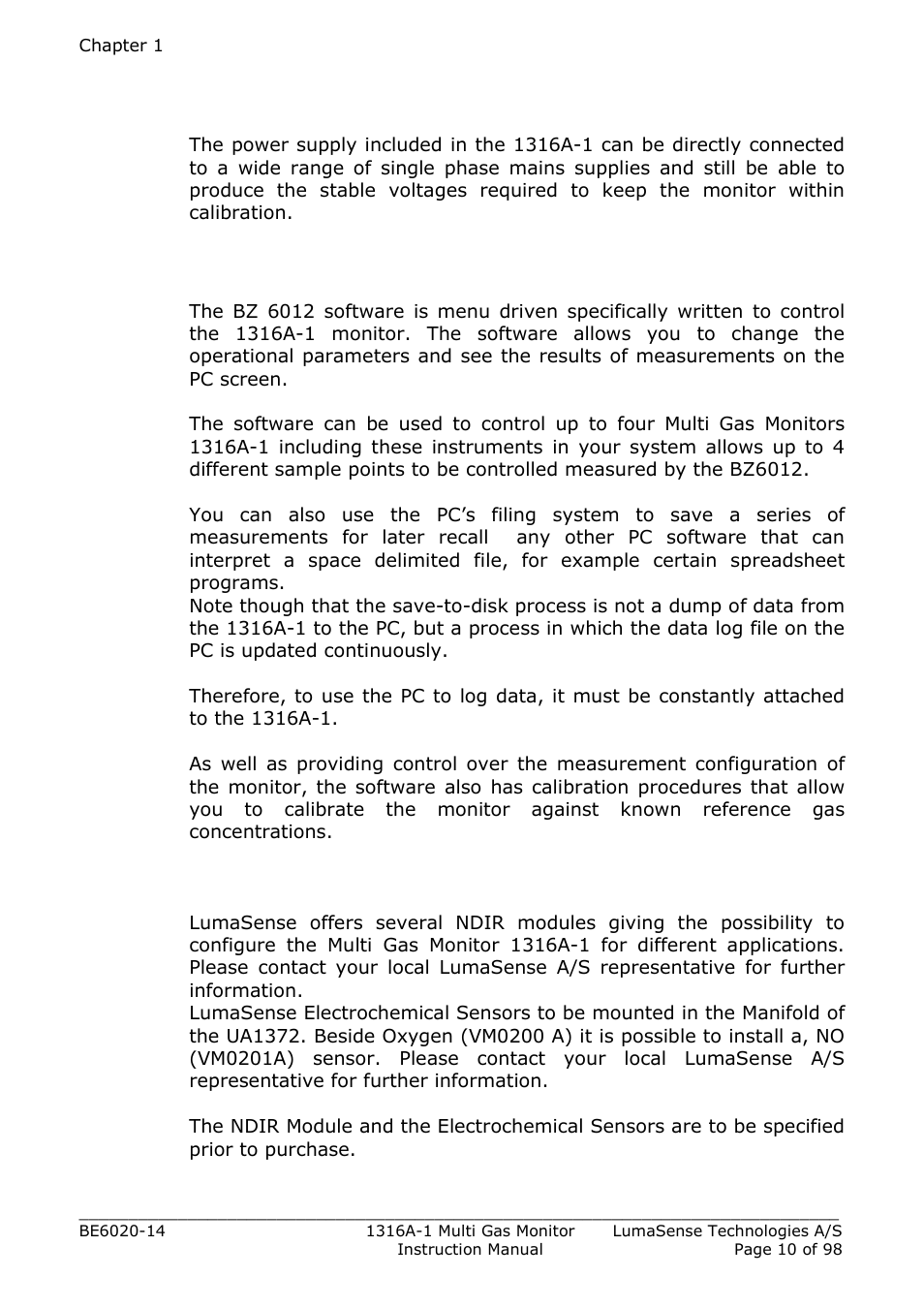 3 power supply, 3 software description | LumaSense Technologies INNOVA 1316A-1 User Manual | Page 10 / 98