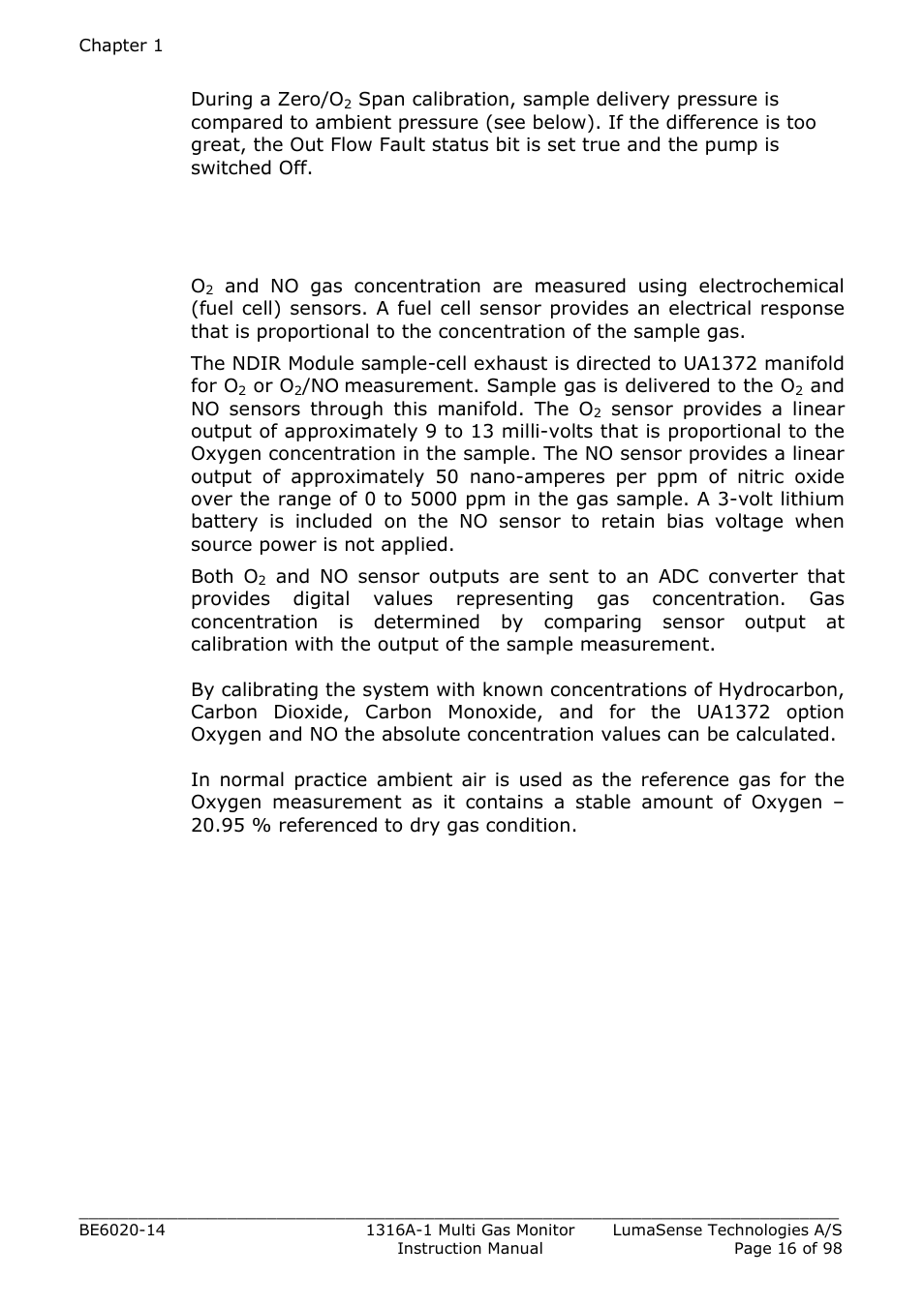 6 the o2 and no measurement | LumaSense Technologies INNOVA 1316A-1 User Manual | Page 16 / 98