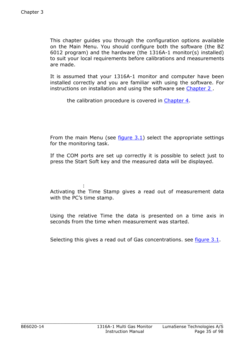 1 general information, 2 software configuration, 1 bz 6012 main menu | LumaSense Technologies INNOVA 1316A-1 User Manual | Page 35 / 98