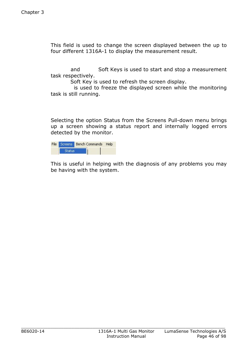3 status | LumaSense Technologies INNOVA 1316A-1 User Manual | Page 46 / 98