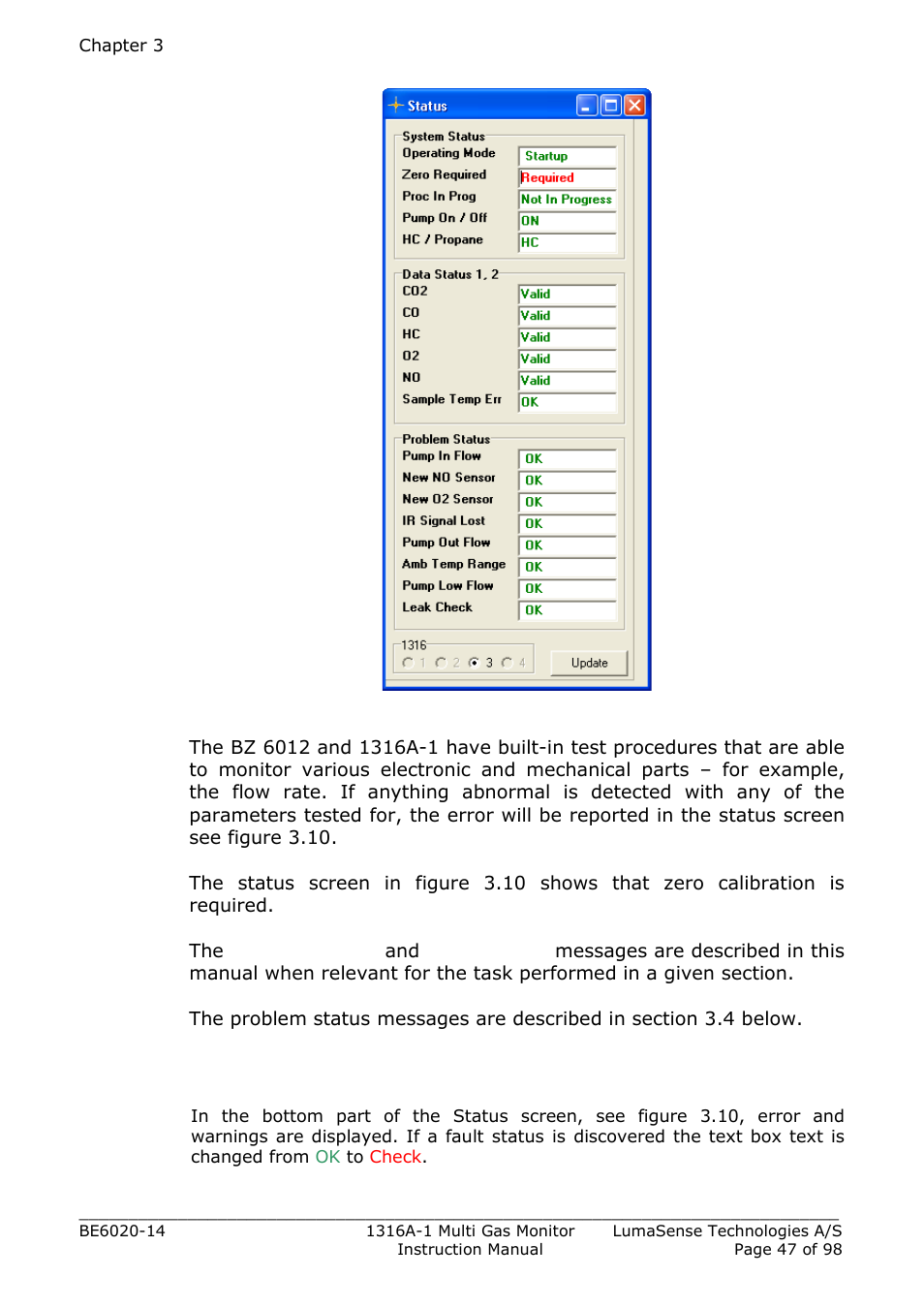 4 screen problem status | LumaSense Technologies INNOVA 1316A-1 User Manual | Page 47 / 98