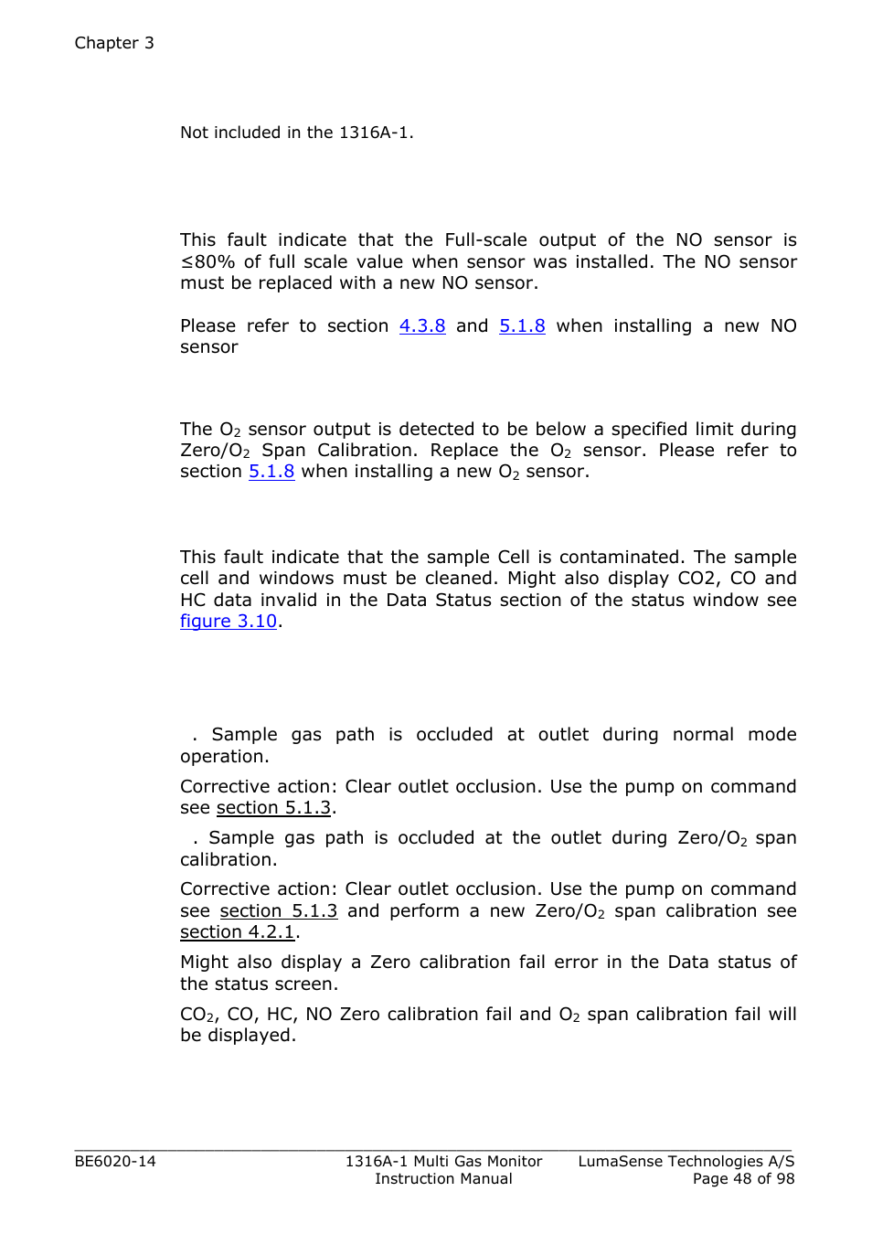 1 pump in flow, 2 new no sensor, 3 new o2 sensor | 4 ir signal lost, 5 pump out flow | LumaSense Technologies INNOVA 1316A-1 User Manual | Page 48 / 98
