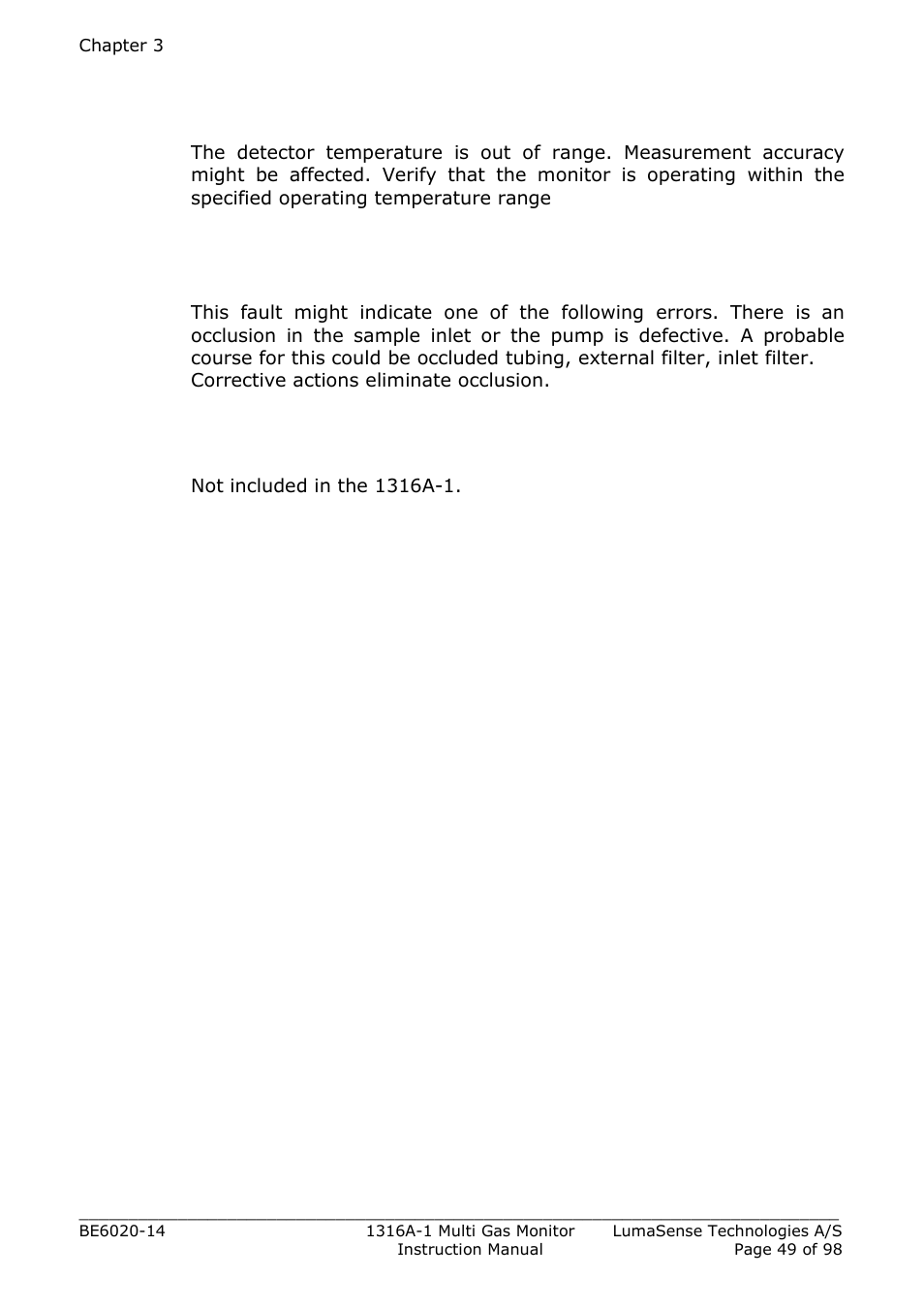 6 ambient temperature range, 7 pump low flow, 8 leak check | LumaSense Technologies INNOVA 1316A-1 User Manual | Page 49 / 98